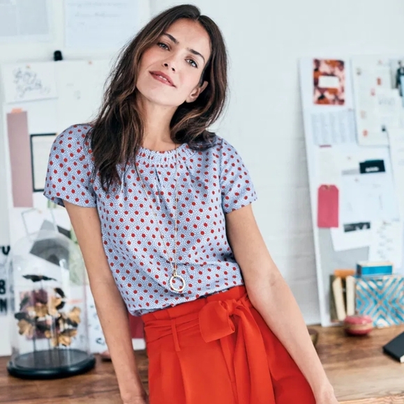 Boden Womens US 4 / UK 8 Carey Polka Dot Silk Blend Pleated Top FB - Picture 1 of 9